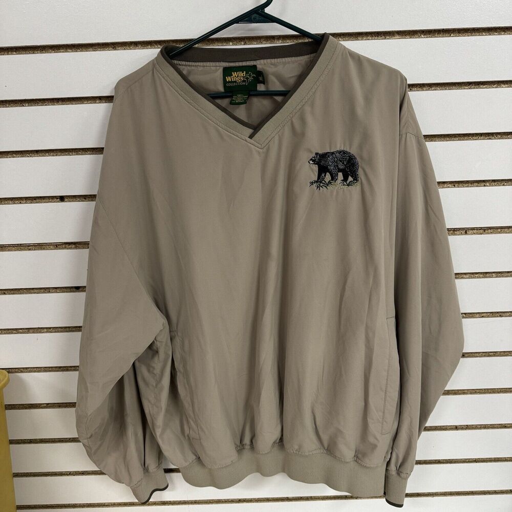 VTG Wild Wings Collections Mens Pullover Beige Embroidered Bear Logo Windbreaker